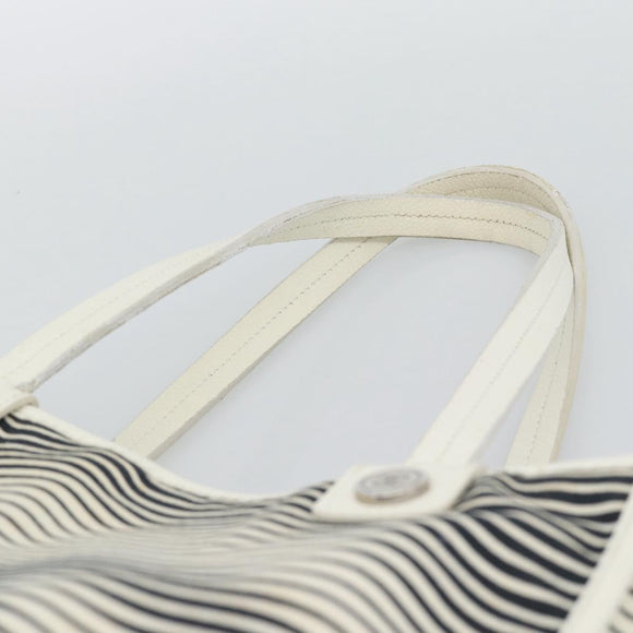 CHANEL Tote Bag Canvas Black White Silver CC Auth bs36766