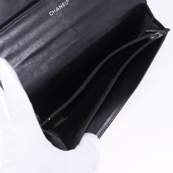 CHANEL New Travel Line Wallet Caviar Skin Leather 2 Set Black CC Auth bs36767