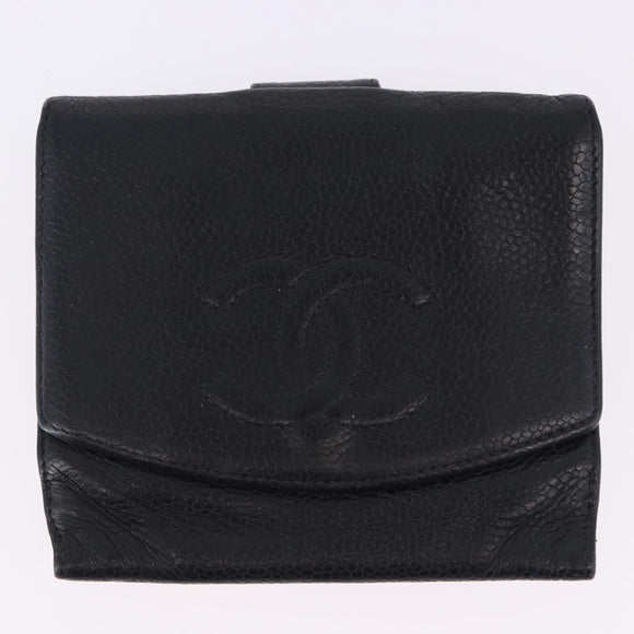 CHANEL New Travel Line Wallet Caviar Skin Leather 2 Set Black CC Auth bs36767