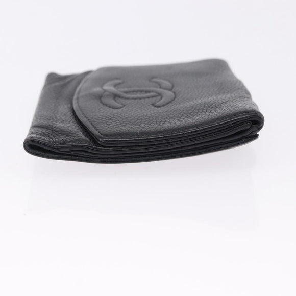 CHANEL New Travel Line Wallet Caviar Skin Leather 2 Set Black CC Auth bs36767