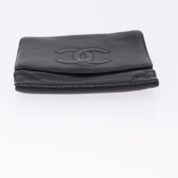 CHANEL New Travel Line Wallet Caviar Skin Leather 2 Set Black CC Auth bs36767