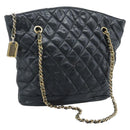 CHANEL Matelasse Chain Shoulder Bag Lamb Skin Black Gold CC Auth bs36768-1