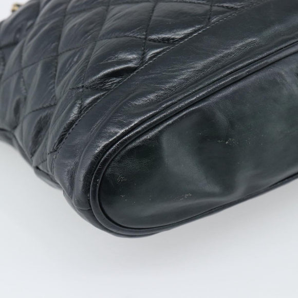CHANEL Matelasse Chain Shoulder Bag Lamb Skin Black Gold CC Auth bs36768