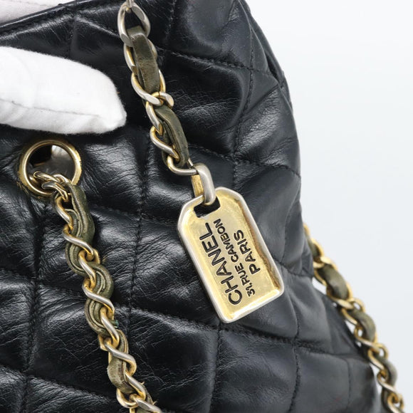 CHANEL Matelasse Chain Shoulder Bag Lamb Skin Black Gold CC Auth bs36768