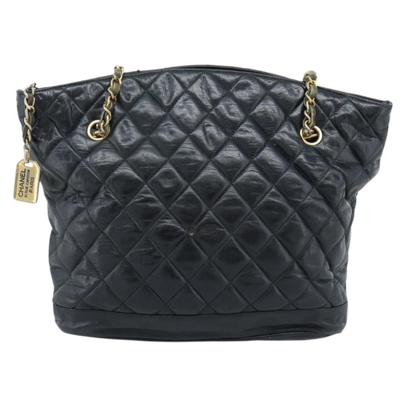 CHANEL Matelasse Chain Shoulder Bag Lamb Skin Black Gold CC Auth bs36768