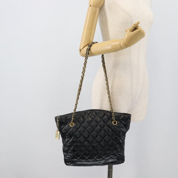 CHANEL Matelasse Chain Shoulder Bag Lamb Skin Black Gold CC Auth bs36768