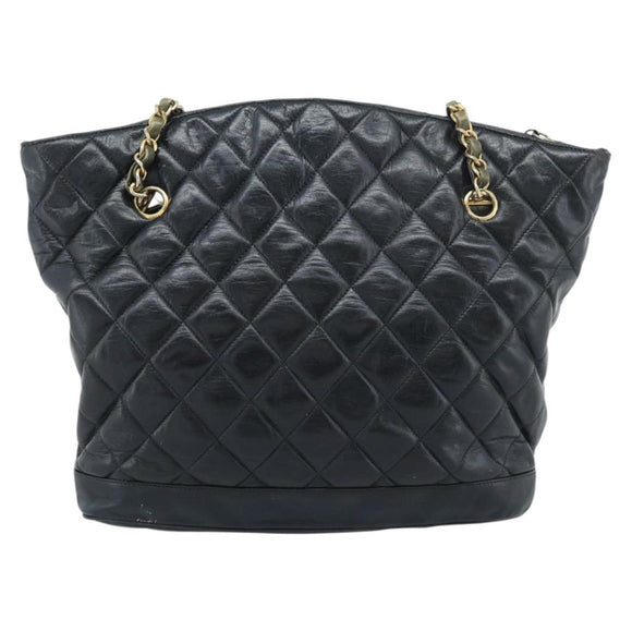 CHANEL Matelasse Chain Shoulder Bag Lamb Skin Black Gold CC Auth bs36768