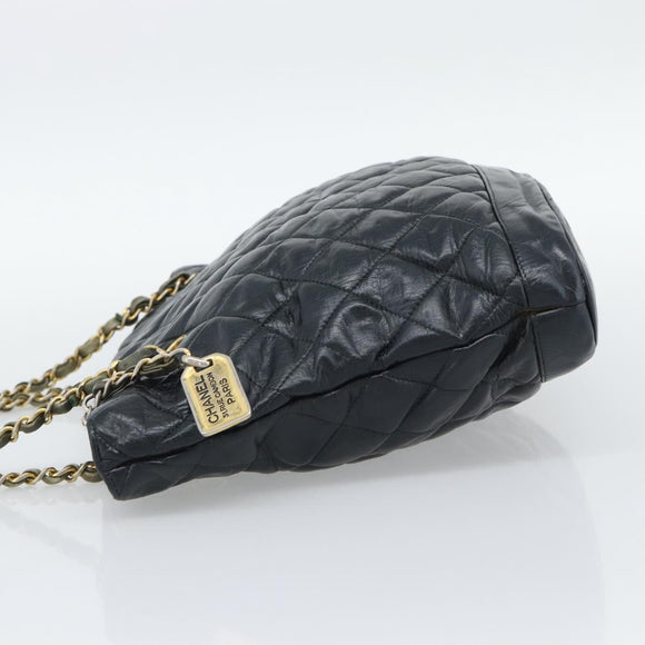 CHANEL Matelasse Chain Shoulder Bag Lamb Skin Black Gold CC Auth bs36768
