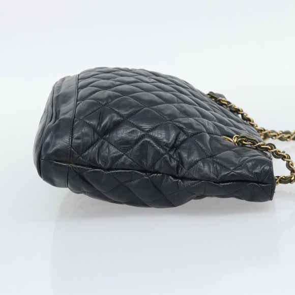 CHANEL Matelasse Chain Shoulder Bag Lamb Skin Black Gold CC Auth bs36768
