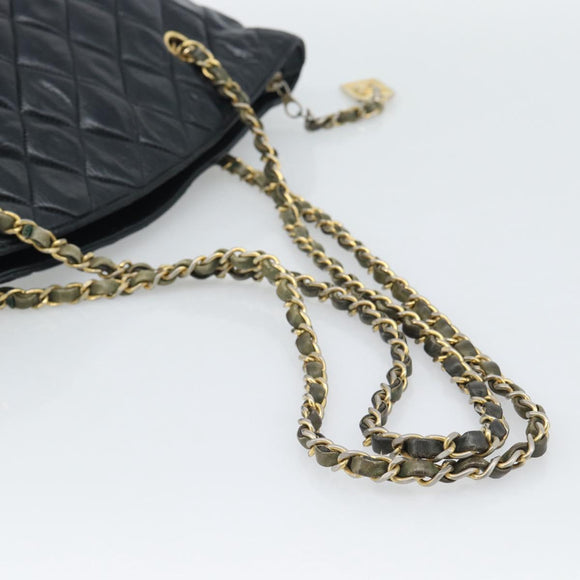 CHANEL Matelasse Chain Shoulder Bag Lamb Skin Black Gold CC Auth bs36768