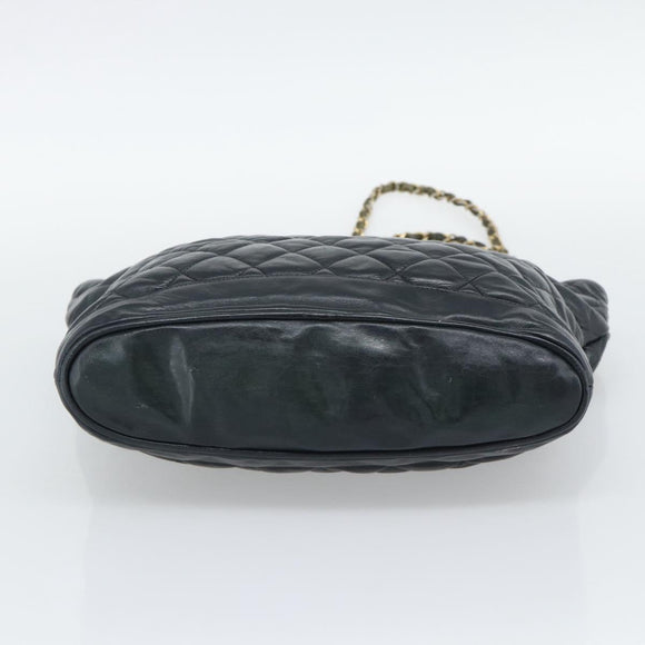 CHANEL Matelasse Chain Shoulder Bag Lamb Skin Black Gold CC Auth bs36768