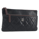 CHANEL Clutch Bag Caviar Skin Navy Silver CC Auth bs36769-1
