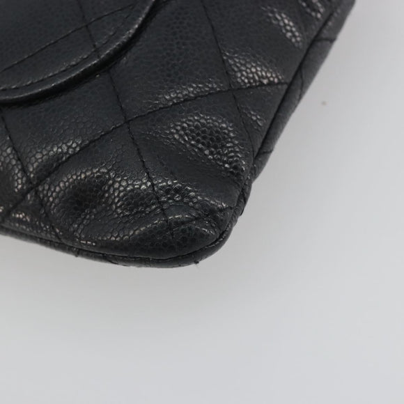CHANEL Clutch Bag Caviar Skin Navy Silver CC Auth bs36769