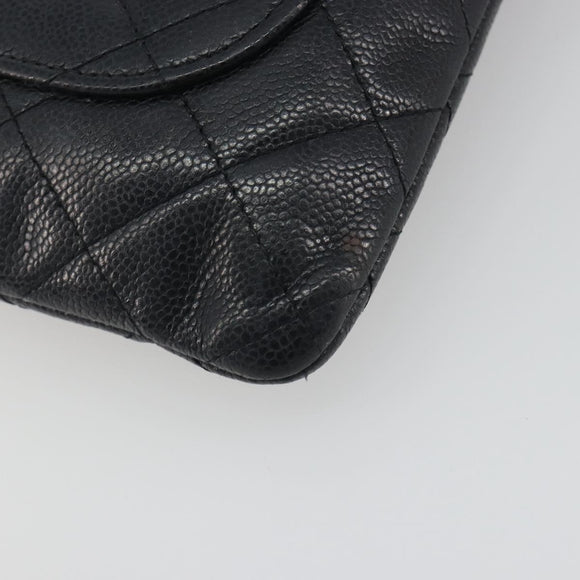 CHANEL Clutch Bag Caviar Skin Navy Silver CC Auth bs36769