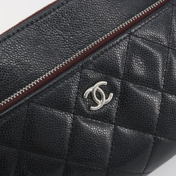 CHANEL Clutch Bag Caviar Skin Navy Silver CC Auth bs36769