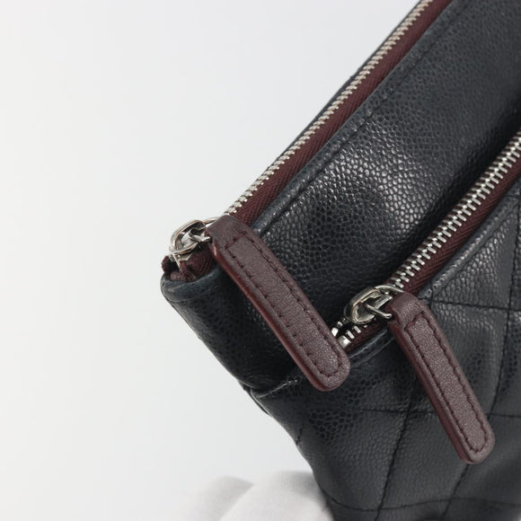 CHANEL Clutch Bag Caviar Skin Navy Silver CC Auth bs36769