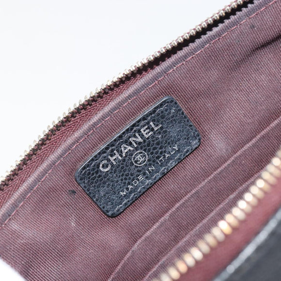 CHANEL Clutch Bag Caviar Skin Navy Silver CC Auth bs36769