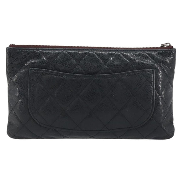 CHANEL Clutch Bag Caviar Skin Navy Silver CC Auth bs36769