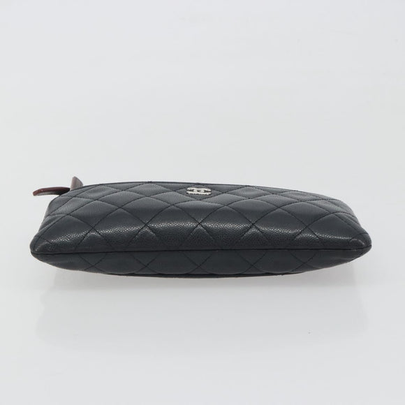 CHANEL Clutch Bag Caviar Skin Navy Silver CC Auth bs36769
