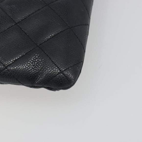 CHANEL Clutch Bag Caviar Skin Navy Silver CC Auth bs36769