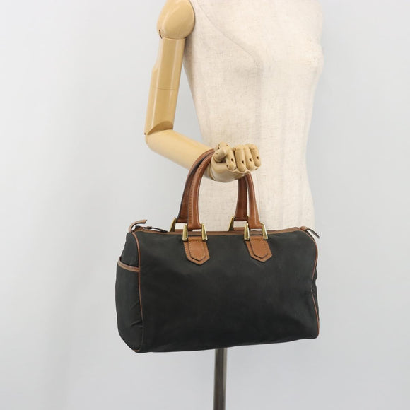 Christian Dior Honeycomb Canvas Hand Bag Nylon Black Gold Auth bs36771