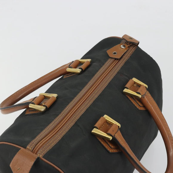 Christian Dior Honeycomb Canvas Hand Bag Nylon Black Gold Auth bs36771