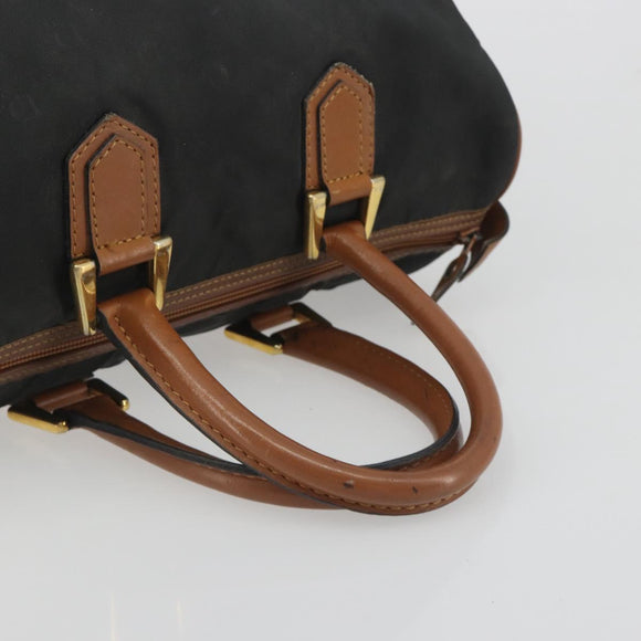 Christian Dior Honeycomb Canvas Hand Bag Nylon Black Gold Auth bs36771