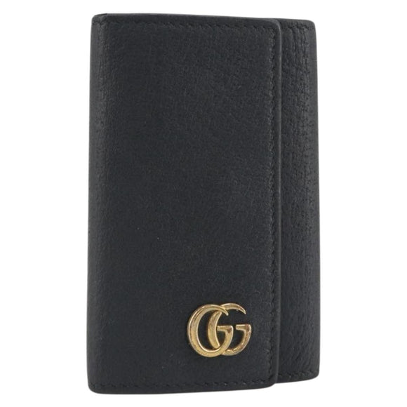 GUCCI GG Marmont Key Case Leather Black Gold 435305 Auth bs36772