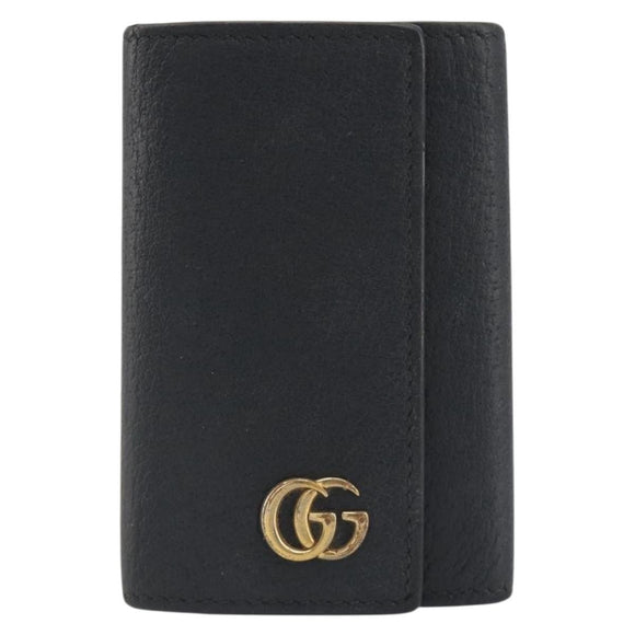GUCCI GG Marmont Key Case Leather Black Gold 435305 Auth bs36772