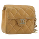 CHANEL Matelasse Charm Lamb Skin Gold Beige CC Auth bs36773-1