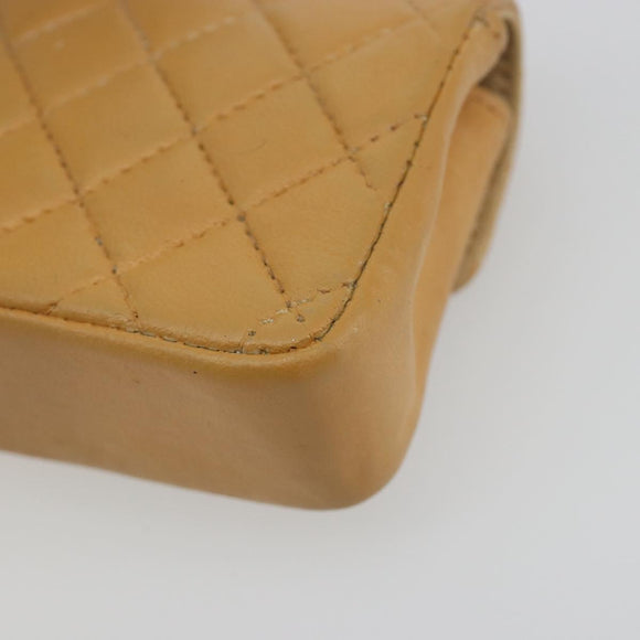 CHANEL Matelasse Charm Lamb Skin Gold Beige CC Auth bs36773