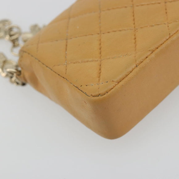 CHANEL Matelasse Charm Lamb Skin Gold Beige CC Auth bs36773