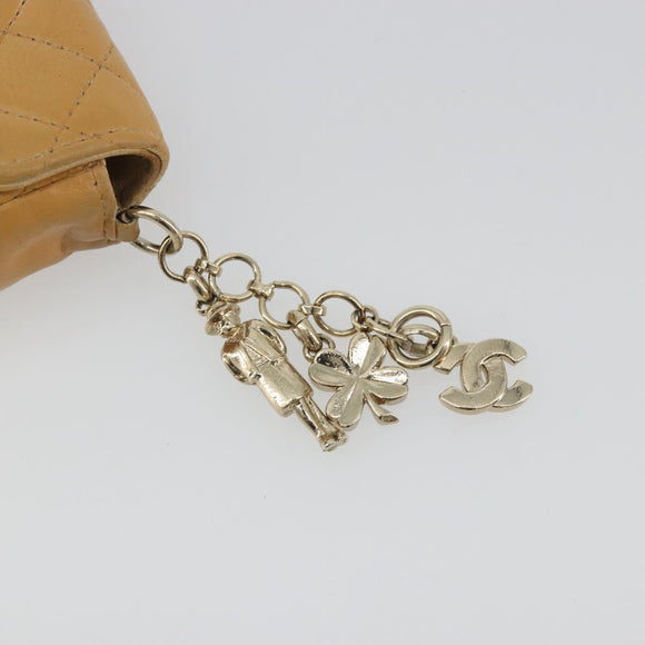 CHANEL Matelasse Charm Lamb Skin Gold Beige CC Auth bs36773
