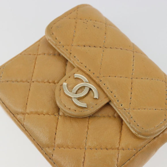 CHANEL Matelasse Charm Lamb Skin Gold Beige CC Auth bs36773
