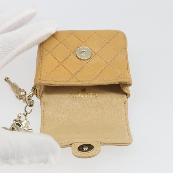 CHANEL Matelasse Charm Lamb Skin Gold Beige CC Auth bs36773