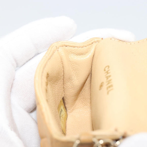 CHANEL Matelasse Charm Lamb Skin Gold Beige CC Auth bs36773