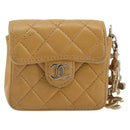 CHANEL Matelasse Charm Lamb Skin Gold Beige CC Auth bs36773-2