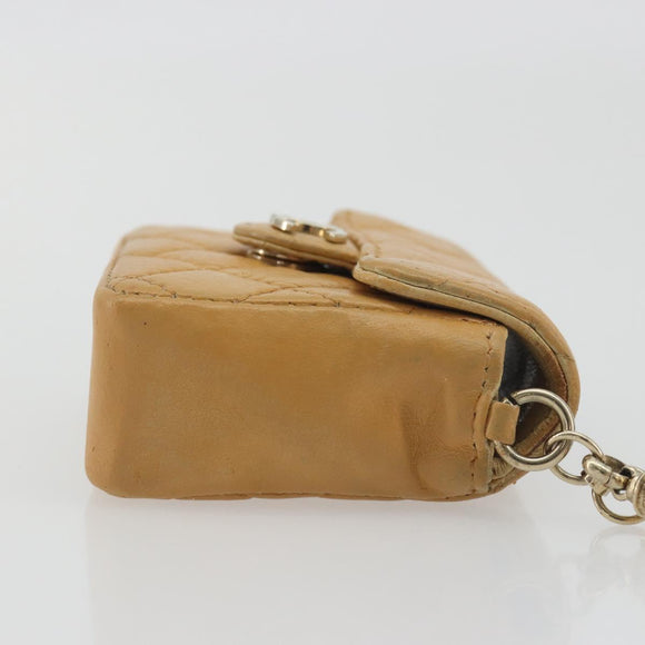 CHANEL Matelasse Charm Lamb Skin Gold Beige CC Auth bs36773