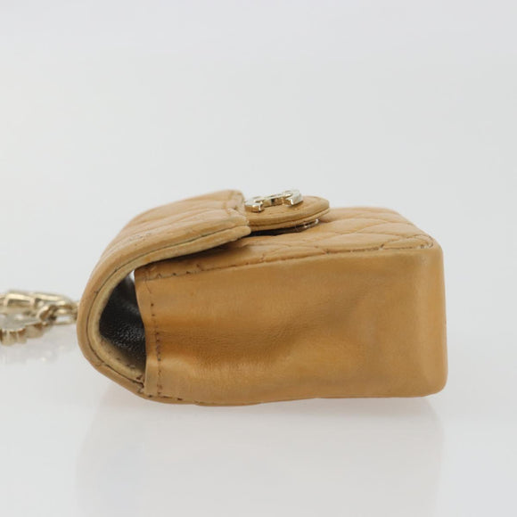 CHANEL Matelasse Charm Lamb Skin Gold Beige CC Auth bs36773