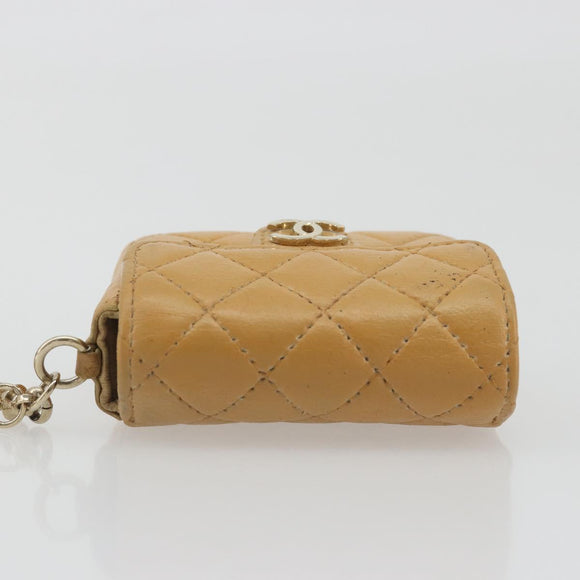CHANEL Matelasse Charm Lamb Skin Gold Beige CC Auth bs36773