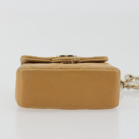 CHANEL Matelasse Charm Lamb Skin Gold Beige CC Auth bs36773