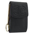 CHANEL COCO Mark Cigarette Case Caviar Skin Black Gold CC Auth bs36774-1