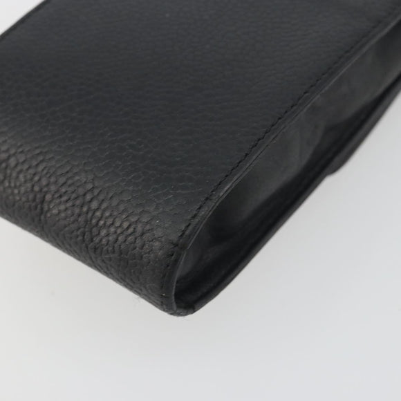 CHANEL COCO Mark Cigarette Case Caviar Skin Black Gold CC Auth bs36774