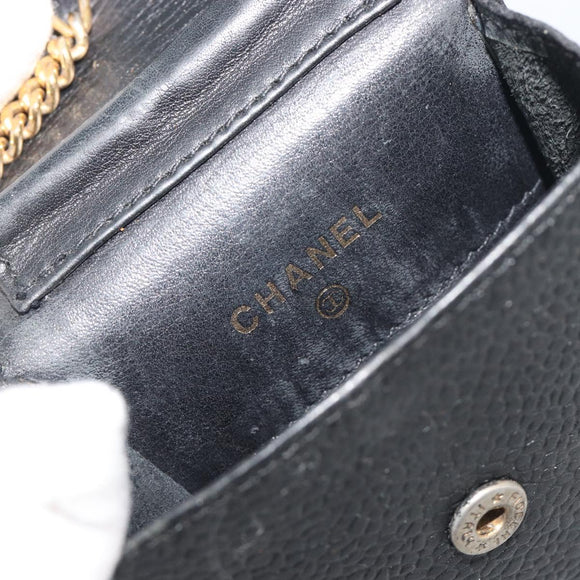 CHANEL COCO Mark Cigarette Case Caviar Skin Black Gold CC Auth bs36774