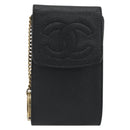 CHANEL COCO Mark Cigarette Case Caviar Skin Black Gold CC Auth bs36774-13