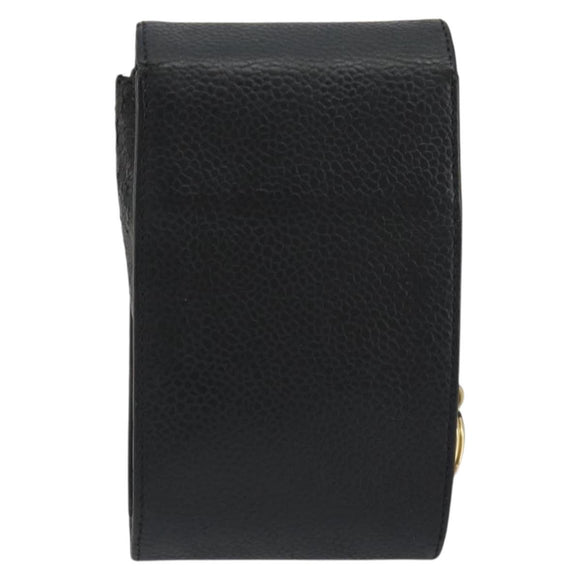 CHANEL COCO Mark Cigarette Case Caviar Skin Black Gold CC Auth bs36774