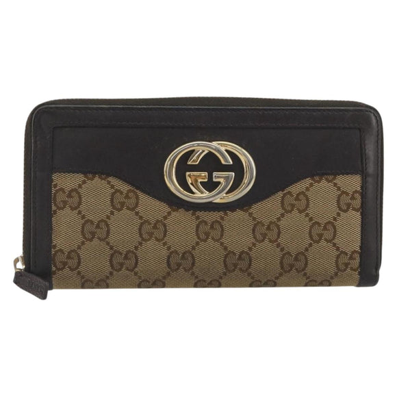GUCCI GG Canvas Long Wallet Beige Gold 308012 Auth bs36775