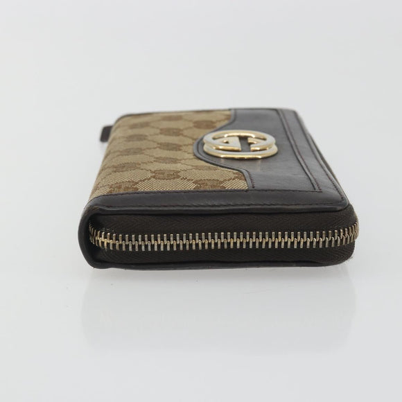GUCCI GG Canvas Long Wallet Beige Gold 308012 Auth bs36775