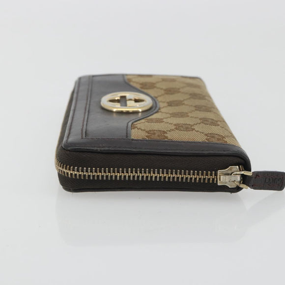 GUCCI GG Canvas Long Wallet Beige Gold 308012 Auth bs36775