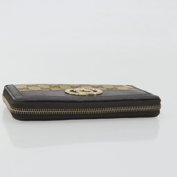GUCCI GG Canvas Long Wallet Beige Gold 308012 Auth bs36775
